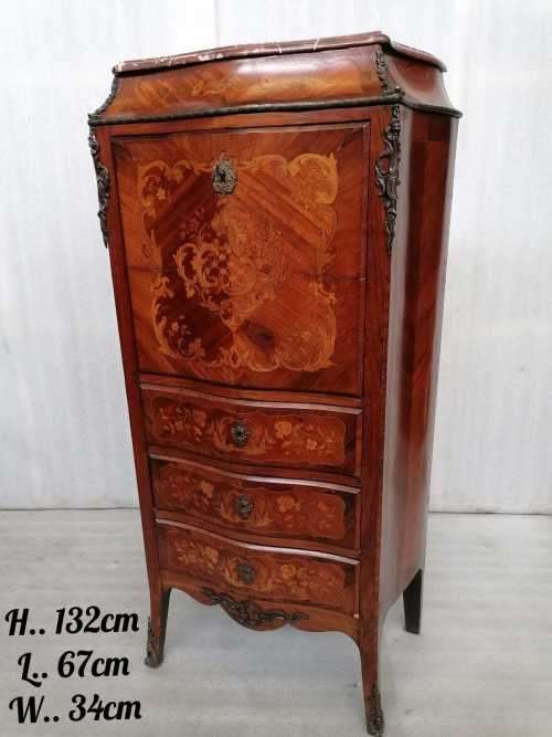 19th Century French Louis XV Style  Inlay Rosewood Secretaire