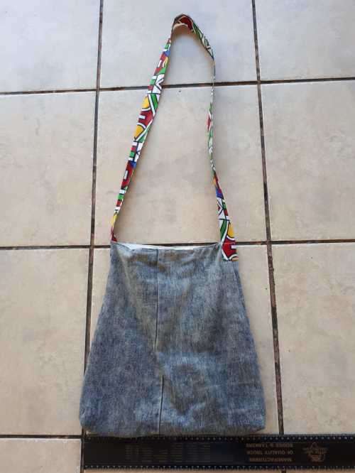 Lazy Saturday upcycled denim bag (made in South Africa) with mask