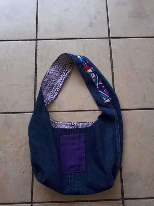 Purple pocket upcycled denim bag (made in South Africa)