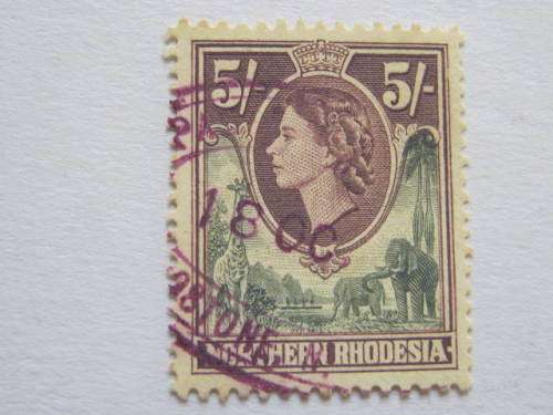 NORTHERN RHODESIA - 1953 DEFIN ISSUE 5/- GREY & DULL-PURPLE - FISCALLY USED