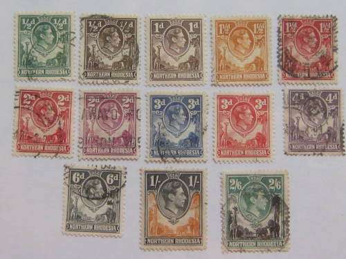 NORTHERN RHODESIA - 1938-52 KGVI DEFIN ISSUE - PART SET OF 13 STAMPS - UHR