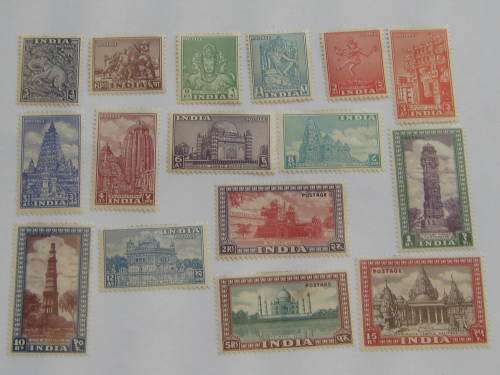 INDIA - 1949 DEFIN ISSUE - PART SET OF 16 STAMPS (INCLUDES TOP VALUES) -MHR