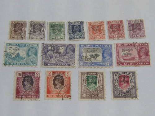 BURMA - 1947 STAMPS OF 1946 WITH OVPT - FULL SET OF 15 STAMPS - UHR