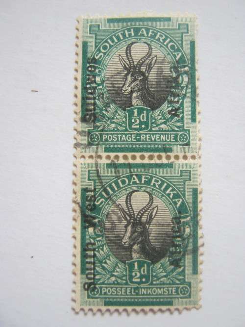 SWA - 1926 PICTORIALS OF SA WITH OVPT - 1/2d BLACK & GREEN - VERTICAL PAIR - UNH