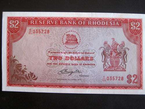 RHODESIA $2 - 15TH APRIL 1977 - K/135 035728 - UNC