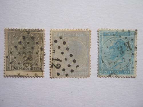 BELGIUM - 1865 SELECTION OF 3 STAMPS - USED