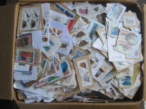 CHARITY BOX FULL OF STAMPS ON PAPER (3kg) - MAINLY RSA