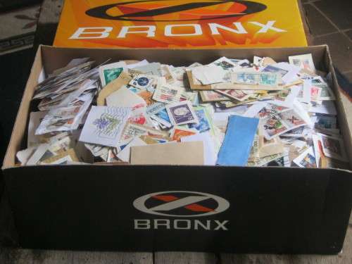 SHOEBOX OF STAMPS ON PAPER - 1000's OF MIXED WORLD