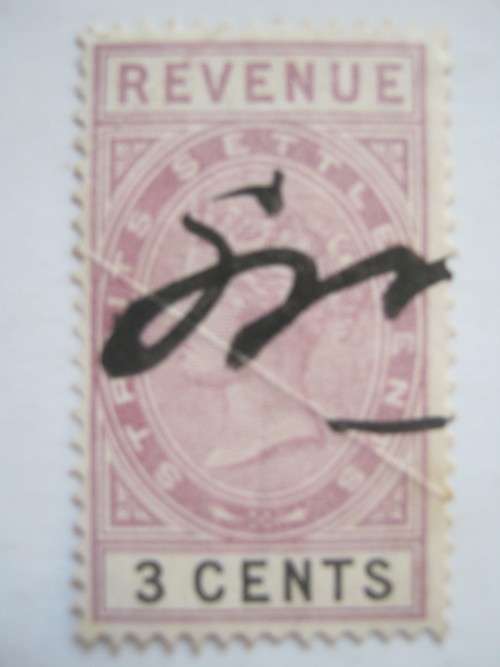 STRAITS SETTLEMENT - 1882 3c REVENUE - UNH