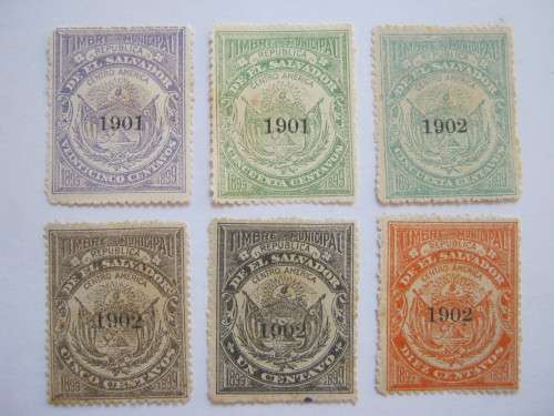 EL SALVADOR - 1901-02 TIMBRE MUNICIPAL STAMPS - SELECTION OF 6 STAMPS