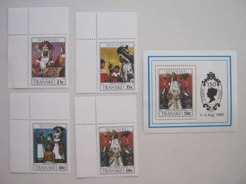TRANSKEI - 1990 DIVINERS - FULL SET OF 4 PLUS FOUNDATION MINISHEET - MNH