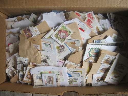 BOX OF EARLY RSA STAMPS ON PAPER