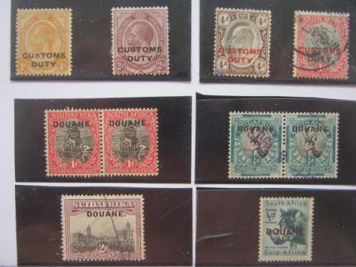 SOUTH AFRICA - SELECTION OF "CUSTOMS DUTY/DOUANE" STAMPS (INCL KGV 1/- ORANGE)