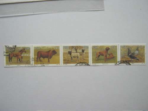 RSA - 1991 ANIMAL BREEDING - SETENANT STRIP OF 5 - POSTALLY USED