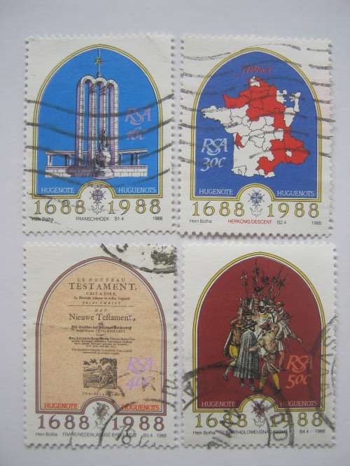 RSA - 1988 300th ANNIV OF FRENCH HUGUENOTS - FULL SET OF SINGLES - USED POSTALLY