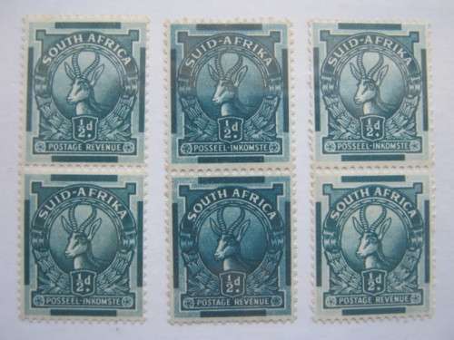 UNION - 1943 COIL STAMPS - 1/2d BLUE-GREEN - 3 x VERTICAL PAIRS (DIFFERENT SHADES) - MNH