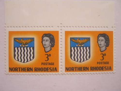 NORTHERN RHODESIA - 1963 DEFIN ISSUE - 3d MARGINAL PAIR WITH MISSING PERFS - MNH