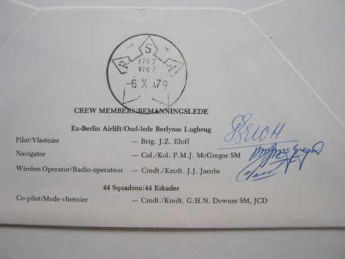 RSA - 1979 SAAF COMMEMORATIVE COVER - 30th ANNIV OF BERLIN AIRLIFT - SIGNED