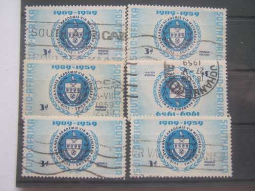 UNION - 1959 50th ANNIV OF SA ACADEMY OF SCIENCE & ART - SELECTION OF 6 SINGLES - USED