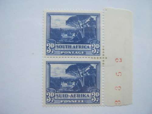 UNION - 1947 DEFIN ISSUE (HYPHENATED & SCREENED) - 3d BLUE - SHEET NO. PAIR - MHR