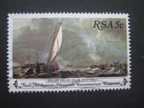 RSA - 1980 NATIONAL ART GALLERY - 5c SHIPPING - SINGLE WITH RED SPOT ABOVE "5c" - USED POSTALLY