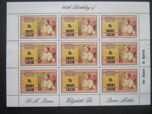 ST. LUCIA - 1980 80th BIRTHDAY OF THE QUEEN MOTHER - 10c FULL SHEET OF 9 - MNH