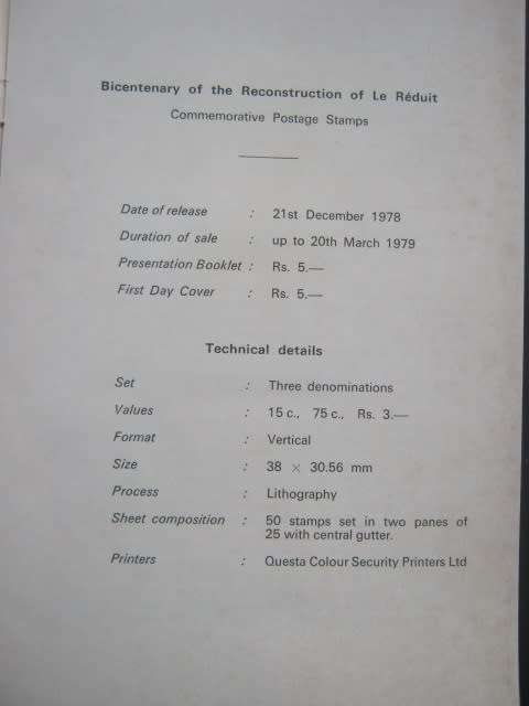 MAURITIUS - 1978 BICENTENARY OF RECONSTRUCTION OF CHATEAU LE REDUIT - FDC PLUS BOOKLET (INCL STAMPS)