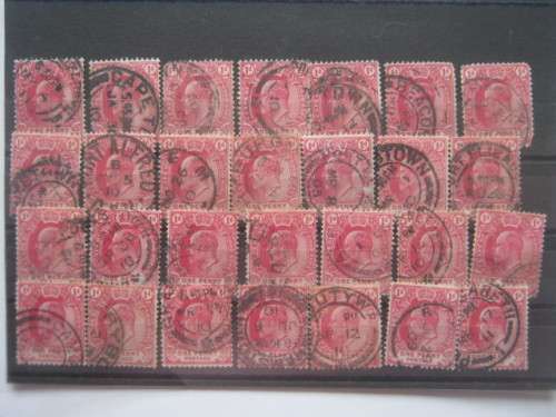 COGH - 1902-04 DEFIN ISSUE KEVII - 1d CARMINE - SELECTION OF 28 x SINGLES - USED