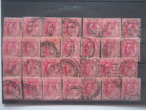 COGH - 1902-04 DEFIN ISSUE KEVII - 1d CARMINE - SELECTION OF 28 x SINGLES - USED