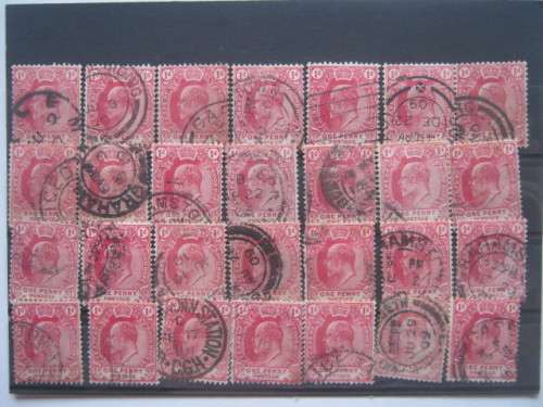 COGH - 1902-04 DEFIN ISSUE KEVII - 1d CARMINE - SELECTION OF 28 x SINGLES - USED