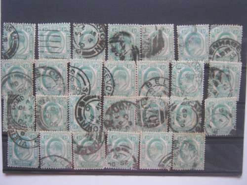 COGH - 1902-04 DEFIN ISSUE KEVII - 1/2d GREEN - SELECTION OF 27 x SINGLES - USED