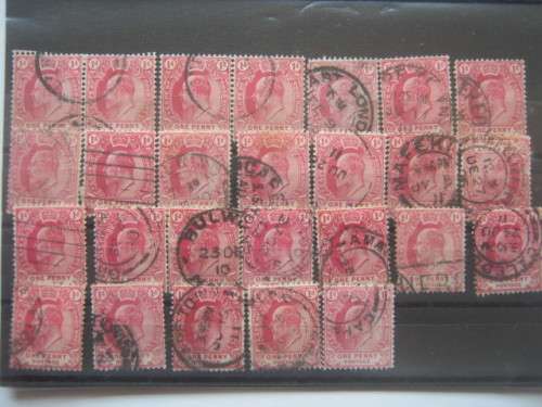 COGH - 1902-04 DEFIN ISSUE KEVII - 1d CARMINE - SELECTION OF 26 x SINGLES - USED
