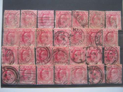 COGH - 1902-04 DEFIN ISSUE KEVII - 1d CARMINE - SELECTION OF 28 x SINGLES - USED