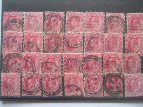 COGH - 1902-04 DEFIN ISSUE KEVII - 1d CARMINE - SELECTION OF 28 x SINGLES - USED