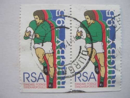 RSA - 1995 RUGBY WORLD CUP TOURNAMENT - STD MAIL PAIR FROM BOOKLET - POSTALLY USED