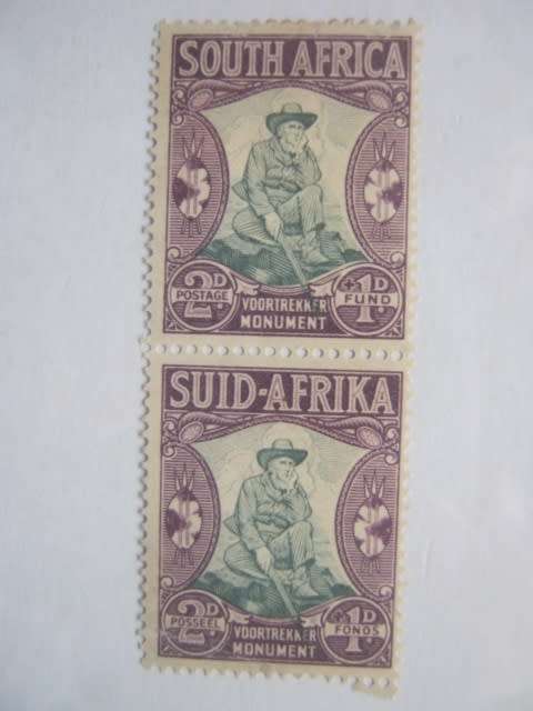 UNION - 1933 VOORTREKKER MEMORIAL FUND - 2d+1d GREY & PURPLE - VERTICAL PAIR - UNUSED
