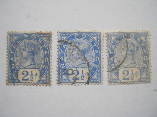 NATAL - 1891 2&1/2d BLUE - SELECTION OF SINGLES (SHADES) - USED