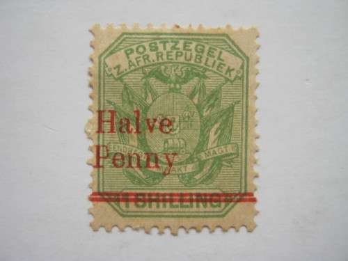 TRANSVAAL - 1895 SURCHARGES - `Halve Penny` ON 1s GREEN - SINGLE - UNUSED