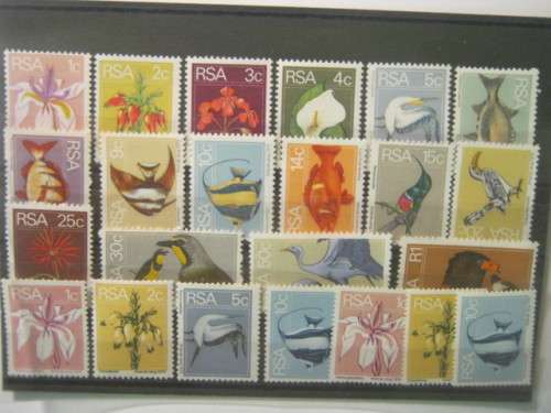 RSA - 1974 2nd DEFIN ISSUE (FLOWERS, FISH and BIRDS) - FULL SET OF 23 SINGLES (INCL COILS) - MNH