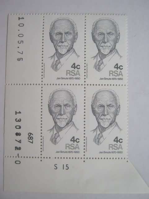 **R1 START** RSA - 1975 105th ANNIV OF BIRTH OF JAN SMUTS - CONTROL BLOCK - MNH