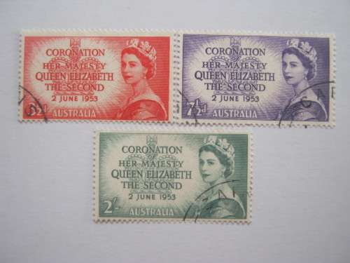 AUSTRALIA - 1953 CORONATION QEII - FULL SET OF 3 SINGLES - FINE USED