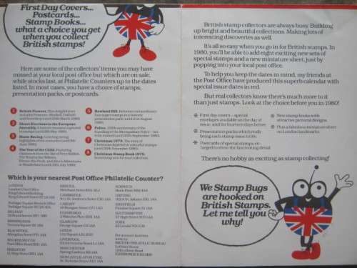 **R1 START**  - `STAMP BUG` 1980 CALENDAR AND COLLECTORS GUIDE (PAMPHLET)