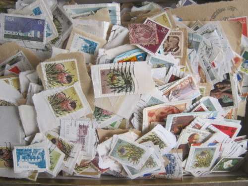 ROWNTREES `DAIRY BOX` FULL OF STAMPS ON PAPER - MOSTLY RSA/UNION