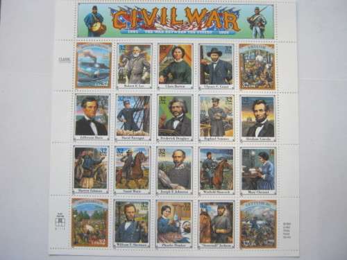 THEMATICS - USA - 1995 AMERICAN CIVIL WAR - SHEETLET OF 20 STAMPS (INSCRIBED ON REVERSE)