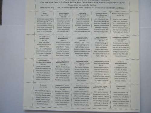 THEMATICS - USA - 1995 AMERICAN CIVIL WAR - SHEETLET OF 20 STAMPS (INSCRIBED ON REVERSE)