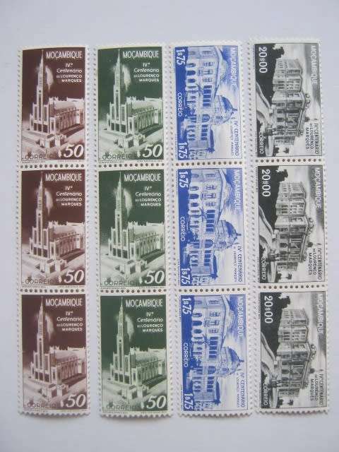 MOZAMBIQUE - 1944 400th ANNIV OF LOURENCO MARQUES - FULL SET IN STRIPS OF 3 - MNH