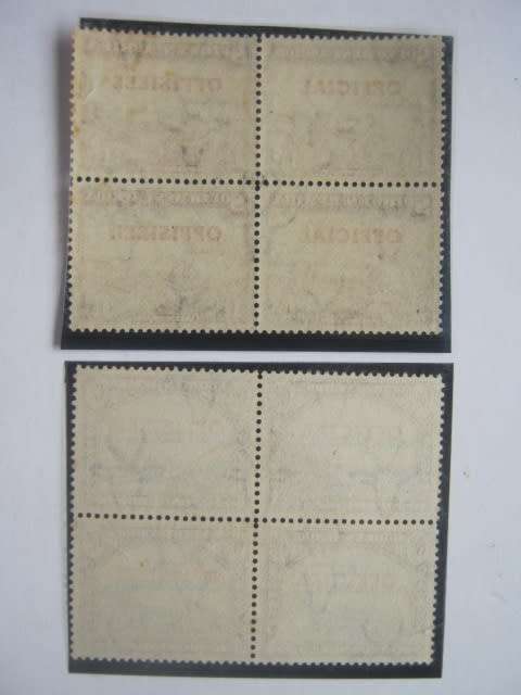 SWA - 1951-52OFFICIALS - 1,5d and 6d BLOCKS OF 4 (NORMAL and TRANSPOSED OVPT) WITH GOOD CANCELLATION
