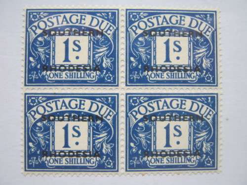 SOUTHERN RHODESIA - 1951 POSTAGE DUES (OPTD) - 1/- DEEP BLUE - BLOCK OF 4 - MNH
