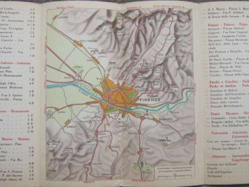 VINTAGE TOURIST MAP OF FLORENCE, ITALY - 1954