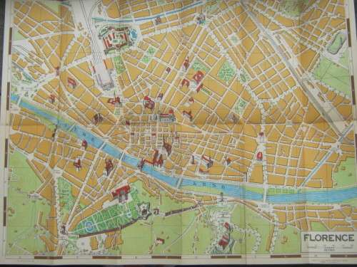 VINTAGE TOURIST MAP OF FLORENCE, ITALY - 1954